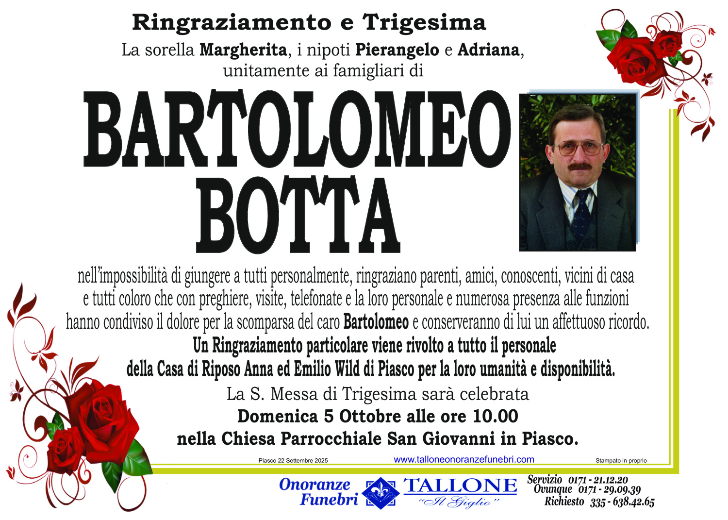 <br />
<b>Warning</b>:  Undefined variable $info in <b>/home/tallone/public_html/ringraziamenti.php</b> on line <b>68</b><br />
Bartolomeo Botta